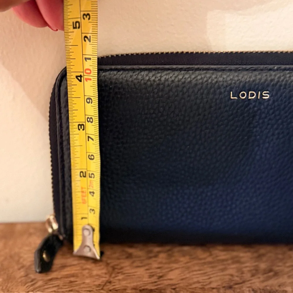 Lodis Audrey Black Pebbled Leather Zip‎ Around Wallet Organizer RFID Minimalist